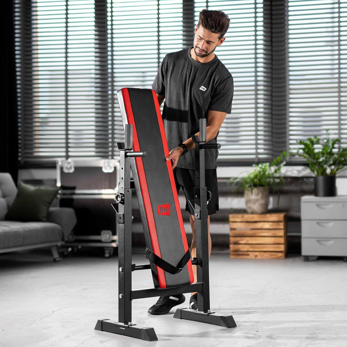 Hop-Sport 1080 Adjustable Fitness Bench, Strength Station with Long Dumbbell Set, Bar, Weights 39/69/99 kg Available - QUORE