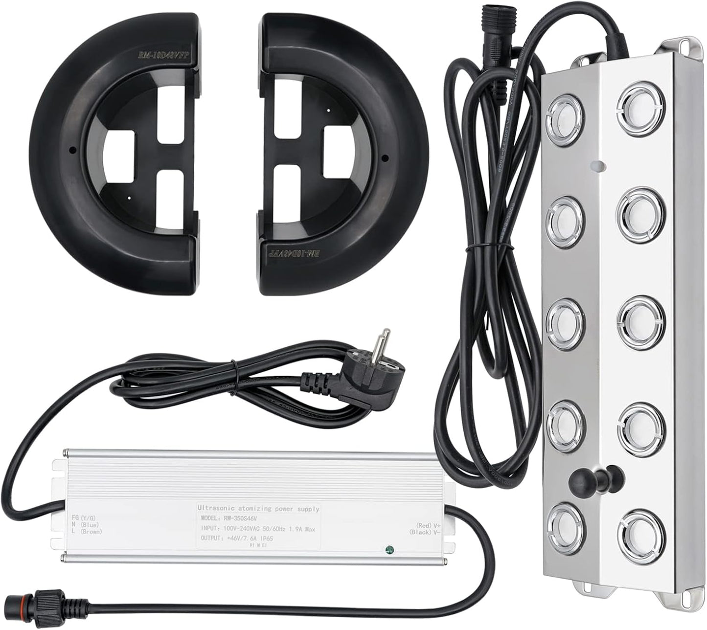 10 kops 7L/H ultrasoon nevelgenerator met 350W waterdicht voedingsapparaat Zwaar nevelgenerator voor binnenplaats, luchtbevochtiger, vijvernevel, voor tuinbouw, kaslandschap