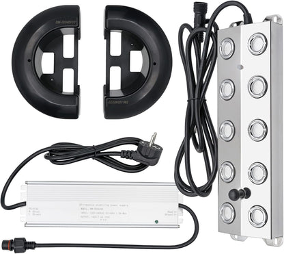 10 kops 7L/H ultrasoon nevelgenerator met 350W waterdicht voedingsapparaat Zwaar nevelgenerator voor binnenplaats, luchtbevochtiger, vijvernevel, voor tuinbouw, kaslandschap