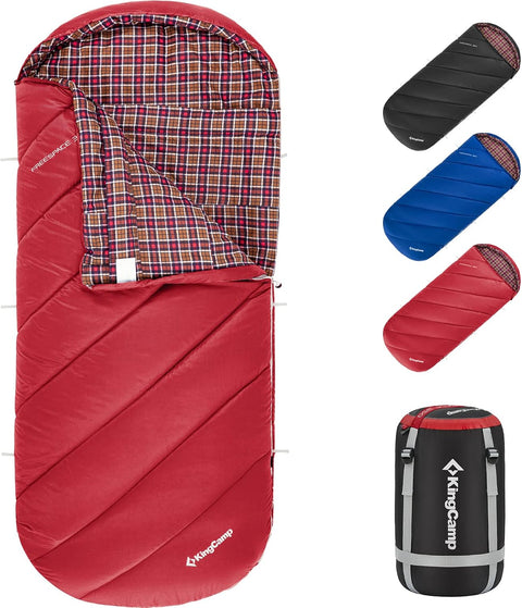 KingCamp Slaapzak XL 3-4 Seizoenen Katoen Flanel 220 x 100 cm Extra Groot voor Volwassenen Extreem -8 °C Compact Draagbaar Comfortabel Professioneel Warm voor Kamperen Wandelen Buiten Binnen