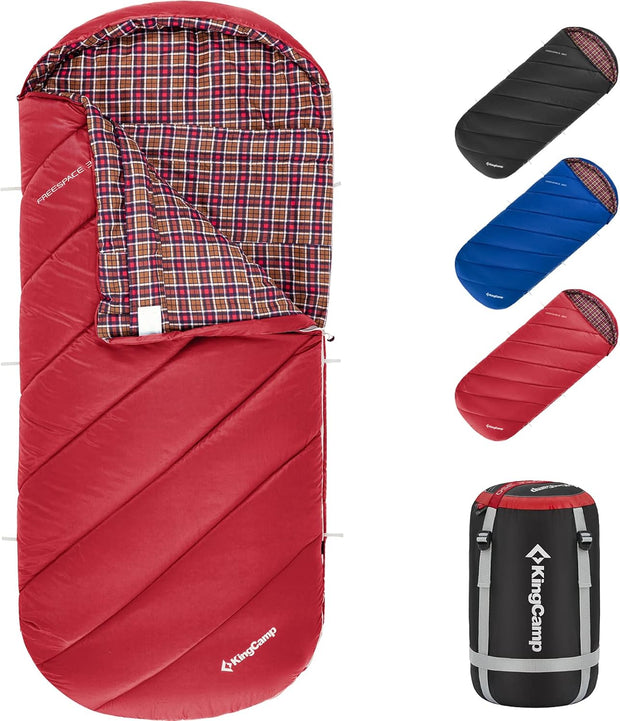KingCamp Slaapzak XL 3-4 Seizoenen Katoen Flanel 220 x 100 cm Extra Groot voor Volwassenen Extreem -8 °C Compact Draagbaar Comfortabel Professioneel Warm voor Kamperen Wandelen Buiten Binnen