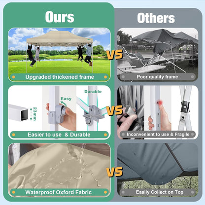 COBIZI Canopy Tent 10x15 Heavy Duty pop-up luifel met zijwanden waterdicht, eenvoudig op te zetten tuinhuisje met klamboe, outdoor mesh schermtenten voor feesten bruiloft feest met draagtas, kaki
