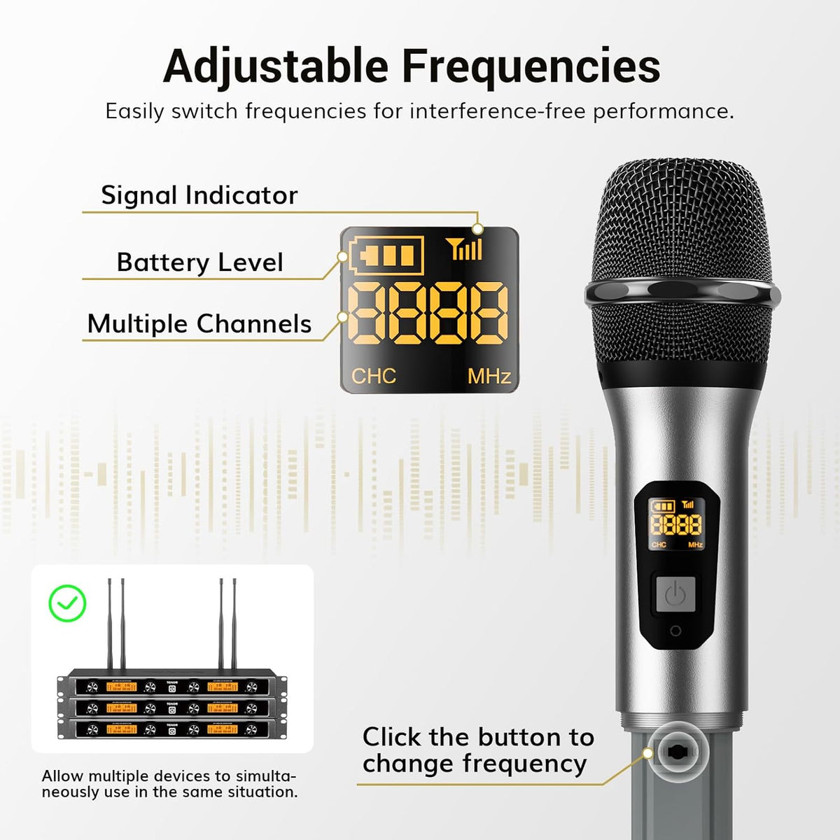 Draadloze microfoons – Zilver – Microfoonset – Karaokemicrofoons – Handmicrofoons – Zangmicrofoons – 4x5 Kanalen – 4 Antennes Voor 90 m Bereik