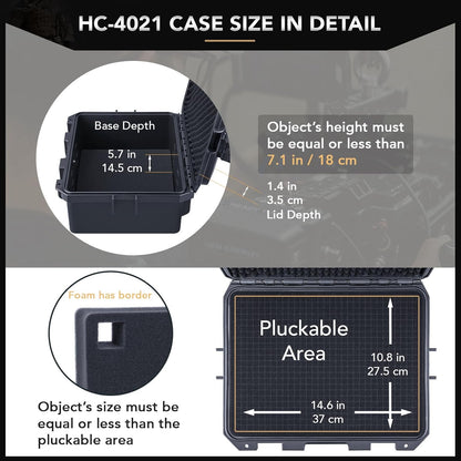 Lykus HC-4021 Waterproof Hard Koffer with Customizable met Schuim, Binnenmaat 39,5 x 29,5 x 18 cm, Geschikt voor elektronica en meer