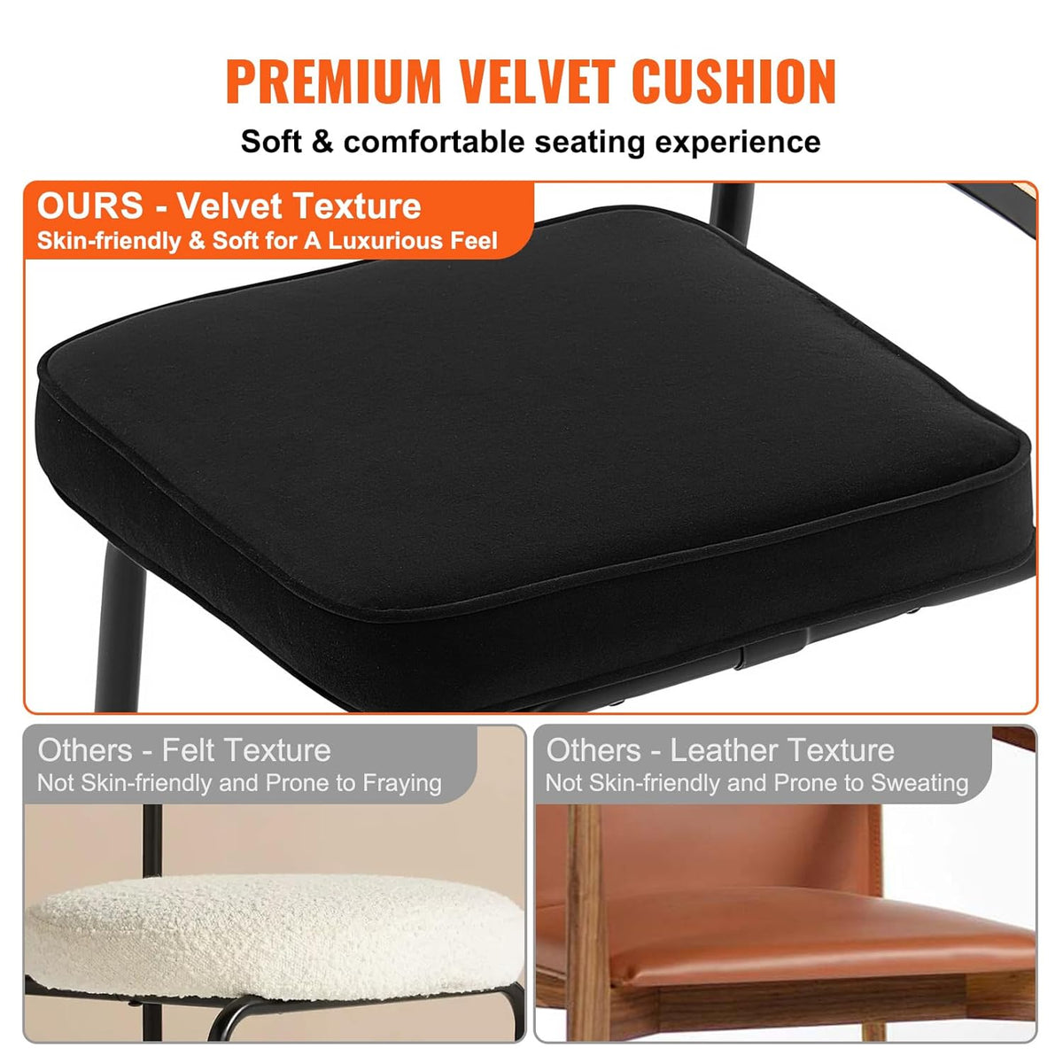 VEVOR Stoel van rotan, fluweel, zwart, 4 stoelen
