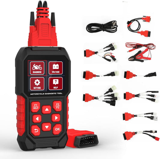 MRCARTOOL Motorfietsdiagnoseapparaat OBD2 Motorfietsscanner voor Kawasaki Honda Yamaha Triumph KTM EU Motorfietsdiagnose Foutenopslag lezen Motorfietsdiagnosegereedschap Diagnosefouten Duidelijke