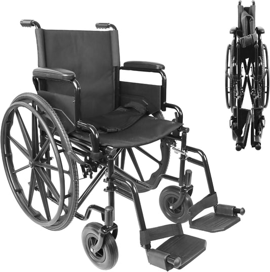 PEPE Mobility Zelfrijdende Vouwrolstoel (Zitting 46 cm), Stalen Frame met Rem, Opklapbare Armleuningen en Voetsteunen, Veiligheidsgordel