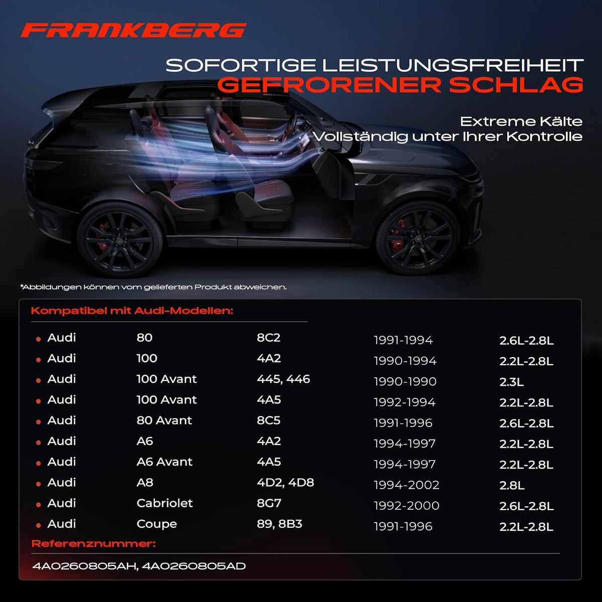 Frankberg Airconditioning compressor airconditioning compatibel met A6 4A C4 2.3L-2.8L 1994-1997 A6 4A2 C4 2.2L-2.8L 1994-1997 A8 4D2 4D8 2.8L 1994-2002 Vervanging # 4A02 60805. AD