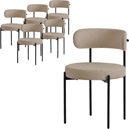 Set Van 6 Eetkamerstoelen – Stoel – Keukenstoel – Woonkamerstoel – Loungestoel – Beklede Stoel – Teddy Stof Bekleding – Zwart Metalen Frame