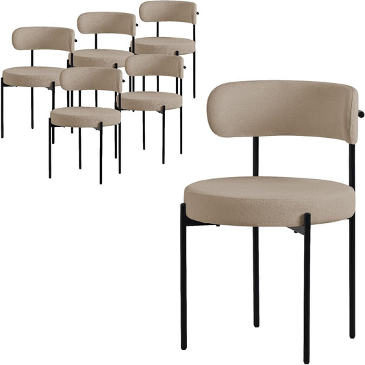 Set Van 6 Eetkamerstoelen – Stoel – Keukenstoel – Woonkamerstoel – Loungestoel – Beklede Stoel – Teddy Stof Bekleding – Zwart Metalen Frame
