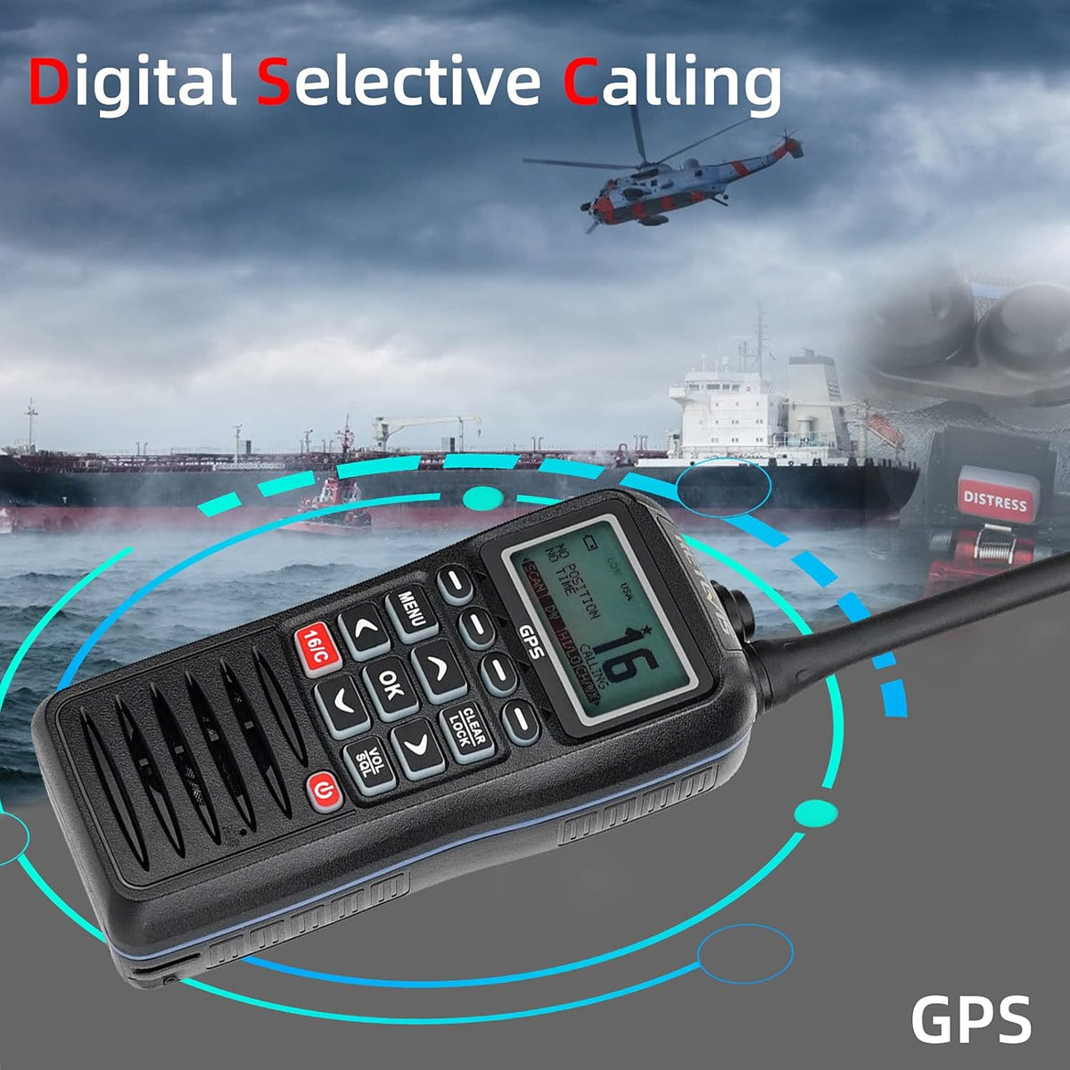 Retevis RM40 Marine radio, IP67 waterdicht, met DSC, GPS, draagbare zwevende radio, VHF Marine transceiver voor redding, kustwacht (zwart, 1 stuk)