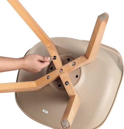 EGGREE Scandinavische eetkamerstoelen, SGS-geteste gestoffeerde keukenstoel, retro-bureaustoel met poten van massief beukenhout, licht kaki, 4 stuks