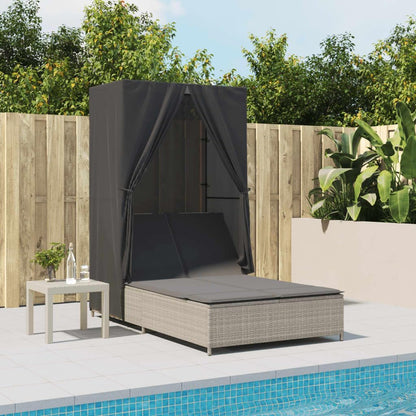 Outdoor Double Lounger with Adjustable Roof and Washable Cushion Made of Weatherproof Synthetic Rattan for Garden, Patio, Courtyard - QUORE
