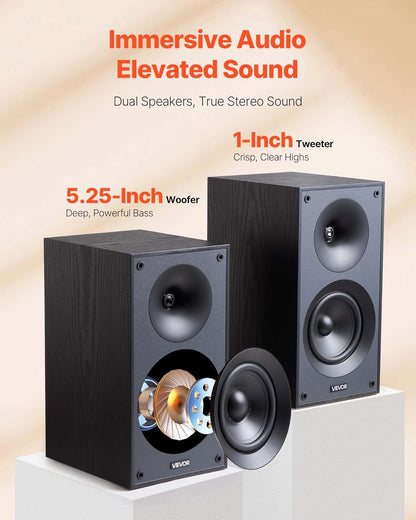 Passieve Boekenplankluidsprekers – Boekenplank Speakers – Stereoluidsprekers – Hifi Speakers – Luidsprekerset – 1 Paar – MDF Houten Behuizing – 300 W, 5,25 Inch Woofer En 1 Inch Tweeter