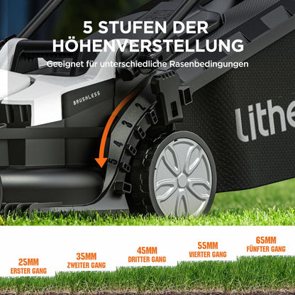 Litheli Accugrasmaaier, 20 V/33 cm maaibreedte, borstelloos, tot 200 m², opvangbak van 30 liter, 25-65 mm maaihoogte, incl. 4,0 Ah accu