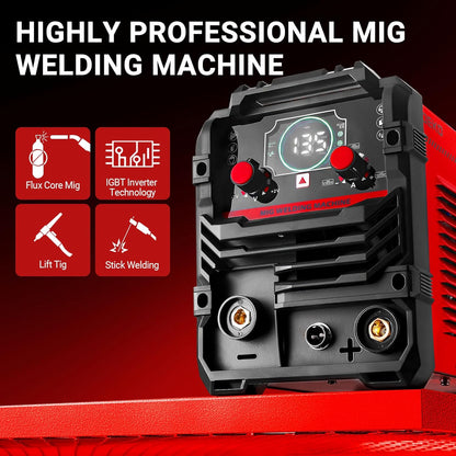Laselektrode Inverter Stick/Lift MIG: DEKO 220V 135Amp MIG/Lift TIG/Stick 3-in-1 Lasapparaat IGBT Inverter Draagbare set voor huiseigenaren en doe-het-zelvers