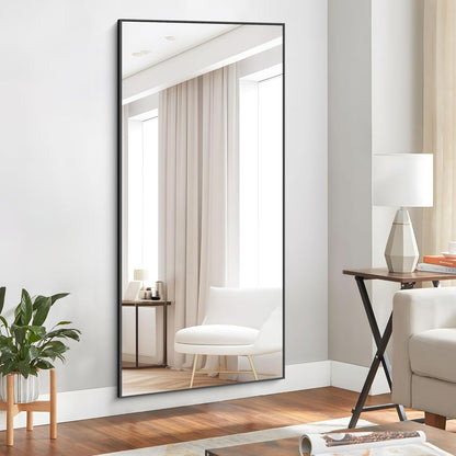 Vloerspiegel – Full Body Spiegel – Staande Spiegel – Grote Spiegel – Zwarte Spiegel – Extra Groot 193 x 86 cm – Ultradun Aluminium Frame – Vrijstaand en Ophangbaar