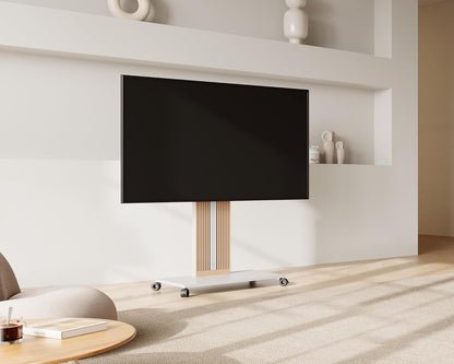 FITUEYES Design TV-standaard op standaard, voor schermen van 55 tot 88 inch, in hoogte verstelbaar, tv-kast van massief hout, draaibaar, maximale belasting 60 kg, hoek verstelbaar ± 30 graden,