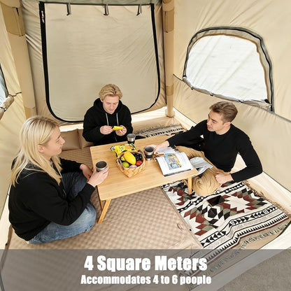 Ruime opblaasbare tent voor 4 personen, snel op te zetten, campingtent, waterdicht (2000 mm+), 4-seizoenen familietent met eenvoudige montage