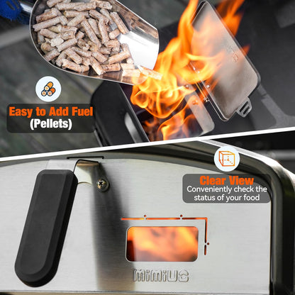 Mimiuo Wood Pellet Pizza Oven met Automatisch Draaisysteem, Draagbare Pizzaoven met 33cm Pizzasteen, Outdoor Pizzaoven voor Picknick Feest Vamping, Zwart