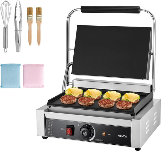 VEVOR Panini-elektrische grill voor panini, 2200 W, platte geëmailleerde plaat, 34,2 x 23,5 cm, sandwich van roestvrij staal, handgreep met temperatuurregeling