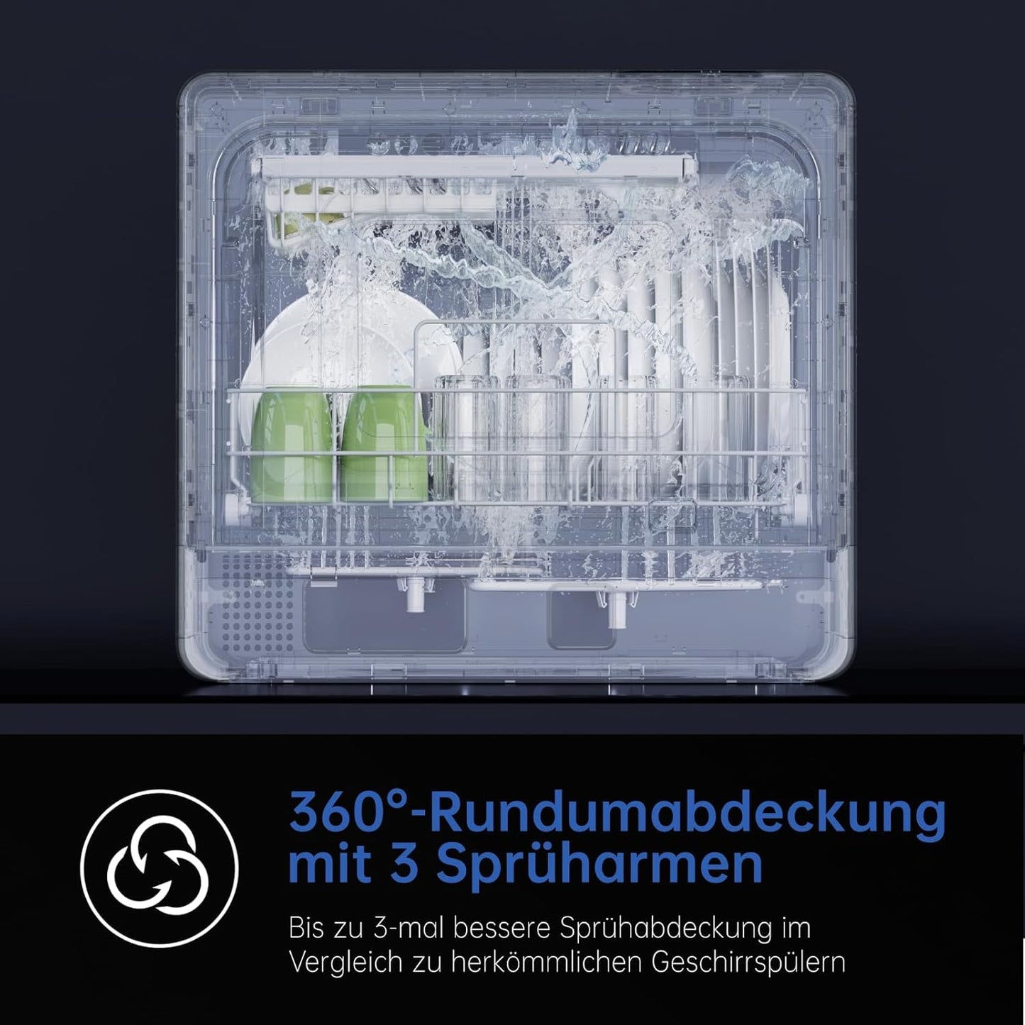 AIRMSEN Tafelvaatwasser, mini-vaatwasser met wateronthardingssysteem, 7+2 programma's en 5 liter watertank, compacte vaatwasser met/zonder wateraansluiting, ideaal voor appartementen, camper, wit