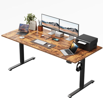 Klicelor elektrisch in hoogte verstelbaar bureau, 160 x 80 cm zit-sta bureaumeubel, computertafel met geheugenfunctie, sta-bureau, gametafel met vierdelig blad, Bruin