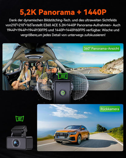 Dashcam – Autocamera – Auto Camera – Rijcamera – Rijregistratie Camera – 3-Kanaals 5.2K Panorama + 1944P – Dubbel STARVIS 2 HDR Nachtzicht