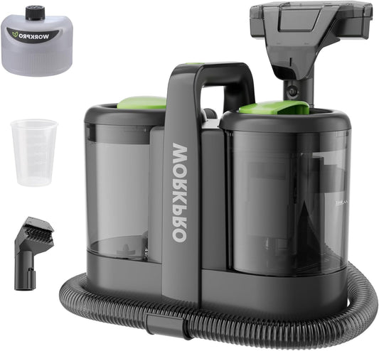 WORKPRO Carpet Cleaner 450W 13kPa, Washing Vacuum Cleaner 1.6L with Cleaning Agent and 2 Brush Heads, Upholstery Cleaner for Carpet, Sofa, Car - QUORE