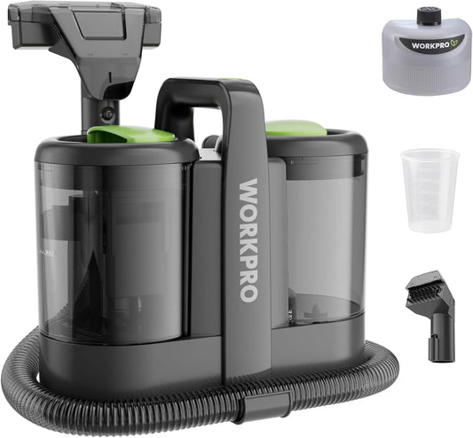 WORKPRO Tapijtreiniger 450W 13kPa, Waszuiger 1,6L met Reinigingsmiddel en 2 Borstelkoppen, Bekledingreiniger voor Tapijt, Bank, Auto