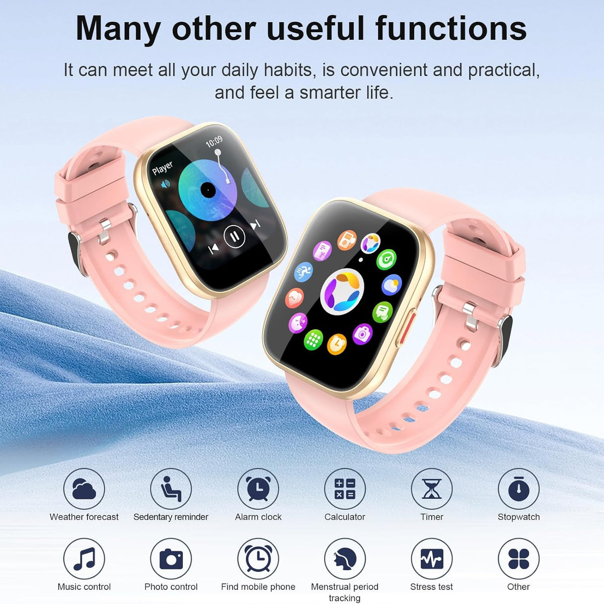 Smartwatch voor heren met oproep, 4,6 cm (1,85 inch), 100 sportmodi, ademfrequentie-monitor, hartslag- en slaapmonitor, waterdicht, IP68, intelligent dameshorloge met doe-het-zelf wijzerplaat, roze