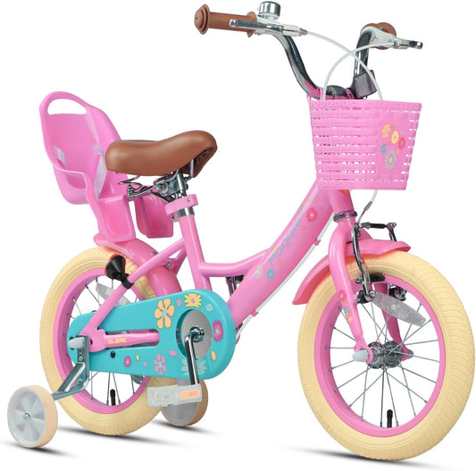 Glerc Maggie Meisjesfiets, 12-20“, kinderfiets voor 2-13 jaar oude kinderen, prinsessenstijl, kinderfiets met poppenzitje & mand en trainingswielen, meerdere kleuren