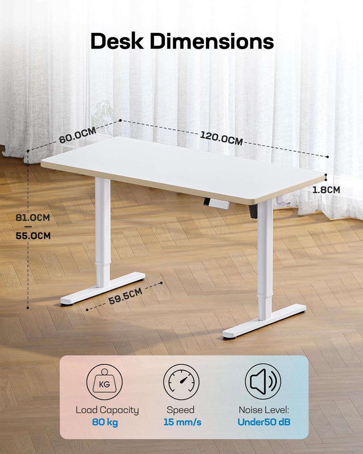 HUANUO Electric Sit-Stand Desk for Children with Mat Surface 120 x 60 cm, Hand Control with LED Display with 3 Preset Heights & Child Safety Lock - QUORE