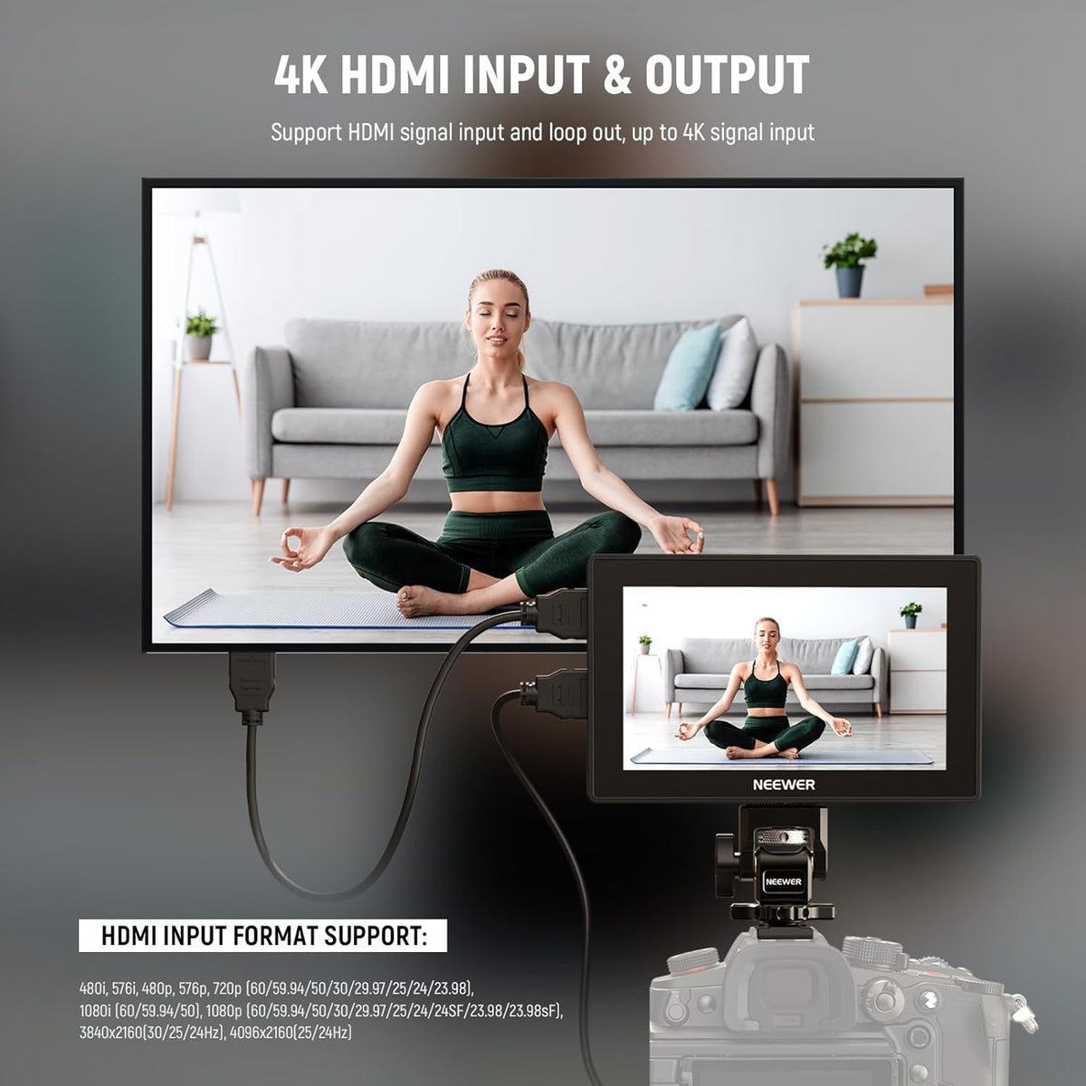 NEEWER 5,5 inch monitor camera, touchscreen IPS HD 1920x1080 1575nit, Loop in/out HDMI 4K met LUT 3D Peak Focus DSLR Video Assist HDR Waveform, batterij F750 5200mAh, DC7-24V/Type C 5V In, F500 PRO