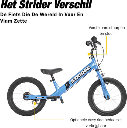 Strider 14 x evenwichtsfiets voor kinderen van 3 tot 6 jaar, passende handgrepen, gevoerd zadel, voetsteun en banden voor alle doeleinden, eenvoudige montage