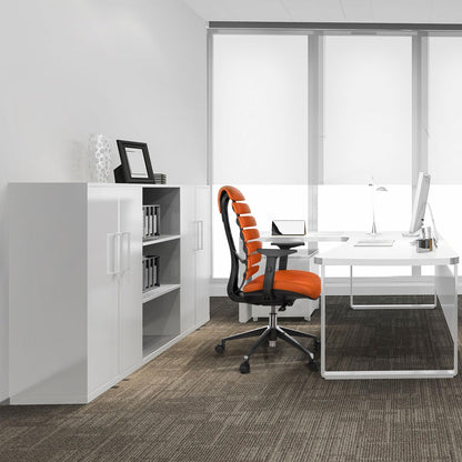 Ergonomische bureaustoel – Bureaustoel Draaistoel Kantoorstoel Werkstoel Designstoel – Vijfvoudig Verstelbare Armleuningen – Geïntegreerde Lendensteun – Traploze Hoogteverstelling – Synchroonmechanisme – Oranje Stof