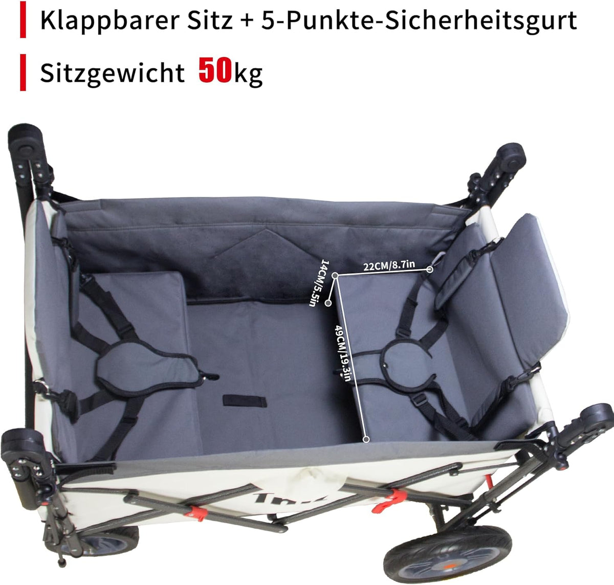 TMZ Bolderkar, opvouwbaar, met dak, handwagen, transportkar, gereedschapswagen | klappbaar | PU-banden met hoge elasticiteit | tot 120 kg (wit/grijs)