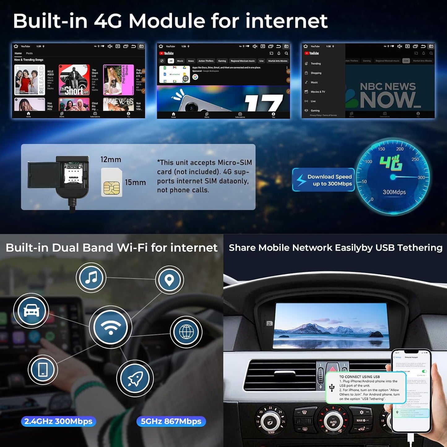 Android 14 Autoradio – Navigatiesysteem – Multimedia Speler – Touchscreen Radio – Auto Entertainment Systeem – 8,8 Inch IPS Display – Qualcomm Octa-Core 4GB RAM