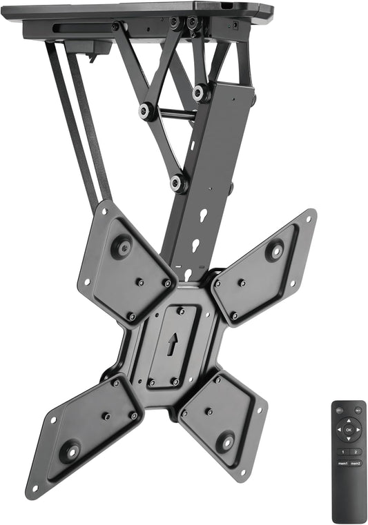 RICOO TV plafondhouder, elektrisch, inklapbaar, voor 23-55 inch, universele tv-beugel plafond SE0544, tv-houder, tv-lift, plafondhouder voor televisies tot 30 kg met max. VESA 400 x 400 mm