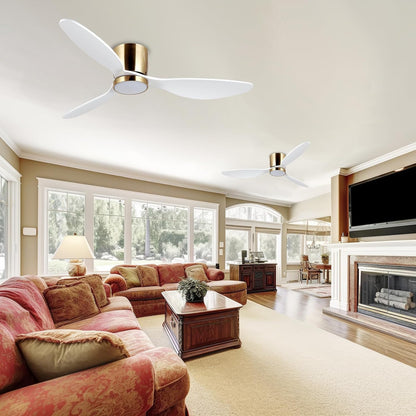 reiga Witte plafondventilator met ledverlichting en afstandsbediening, Ø 132 cm, energiebesparende DC-motor, stil, 3 kleurtemperaturen, 3-vleugels, houten plafondventilator voor slaapkamer, woonkamer
