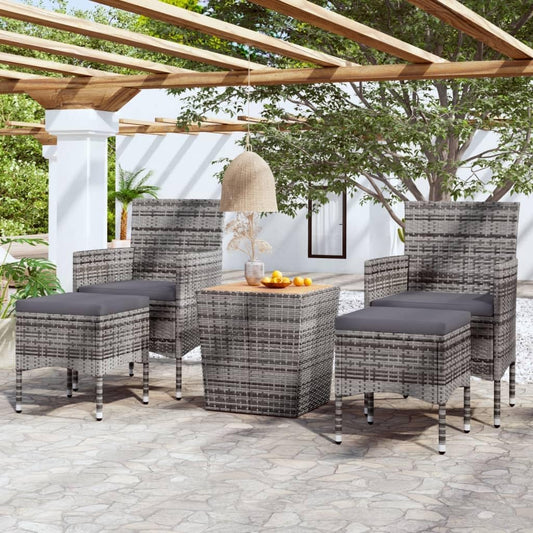 Gecheer Tuintafel en stoelen, 5-delig, polyrotan, acaciahout, grijs, tuinmeubelen, terrasbank, type 1 - QUORE