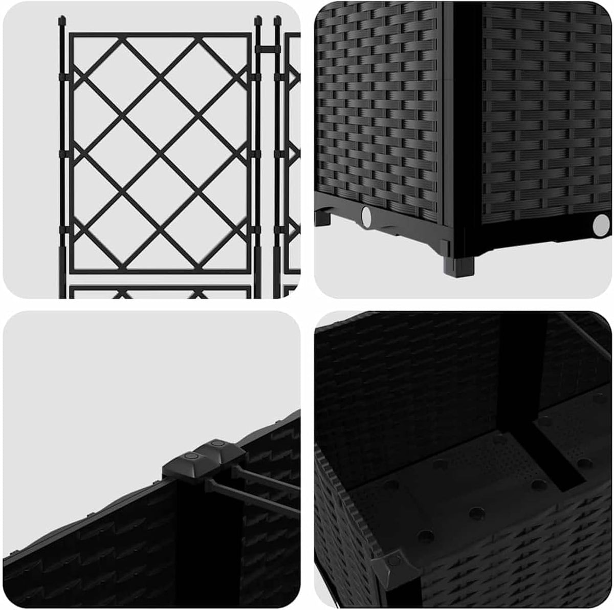 Gecheer Trellis 42002843 Plantenbak, 5 stuks, zwart, 120 x 120 x 143 cm, voor balkon, tuin, terras, bloemen - QUORE