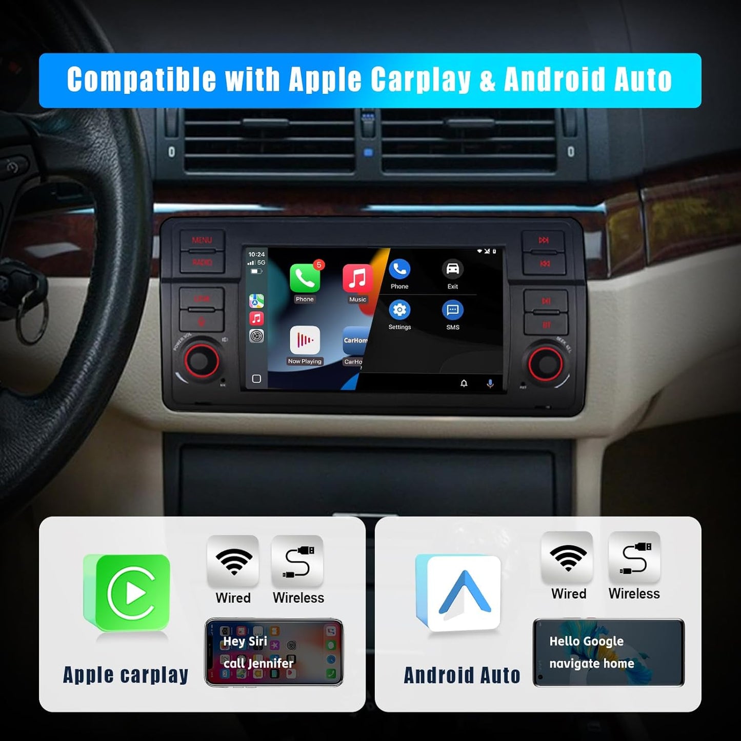 Autoradio BMW E46 – Auto Stereo – Multimedia Speler – Navigatiesysteem – Radio Ontvanger – Draadloze CarPlay & Android Auto – Linux Systeem Snelle Start – Touchscreen Bluetooth USB FM AM