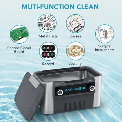 LifeBasis Ultrasone reiniger 6 l, 49 kHz Ultrasone Record Cleaner met timer en schijfhouder voor vinylschijf/sieraden/bril, 240 W