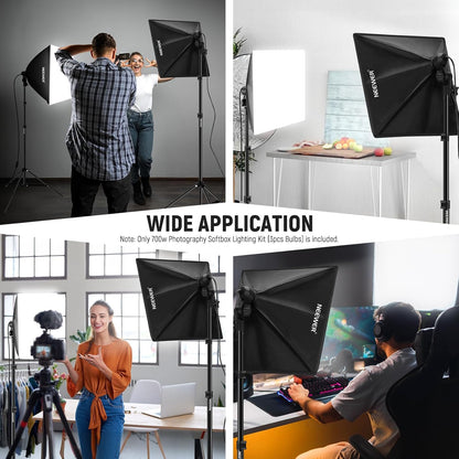 NEEWER Softbox verlichtingsset, equivalent aan 700 W, verpakking van 3 stuks, CE & UKCA gecertificeerde 5700 K led-gloeilampen, 61 x 61 cm softboxen met E27-fitting, continue fotografieset, fotostudio