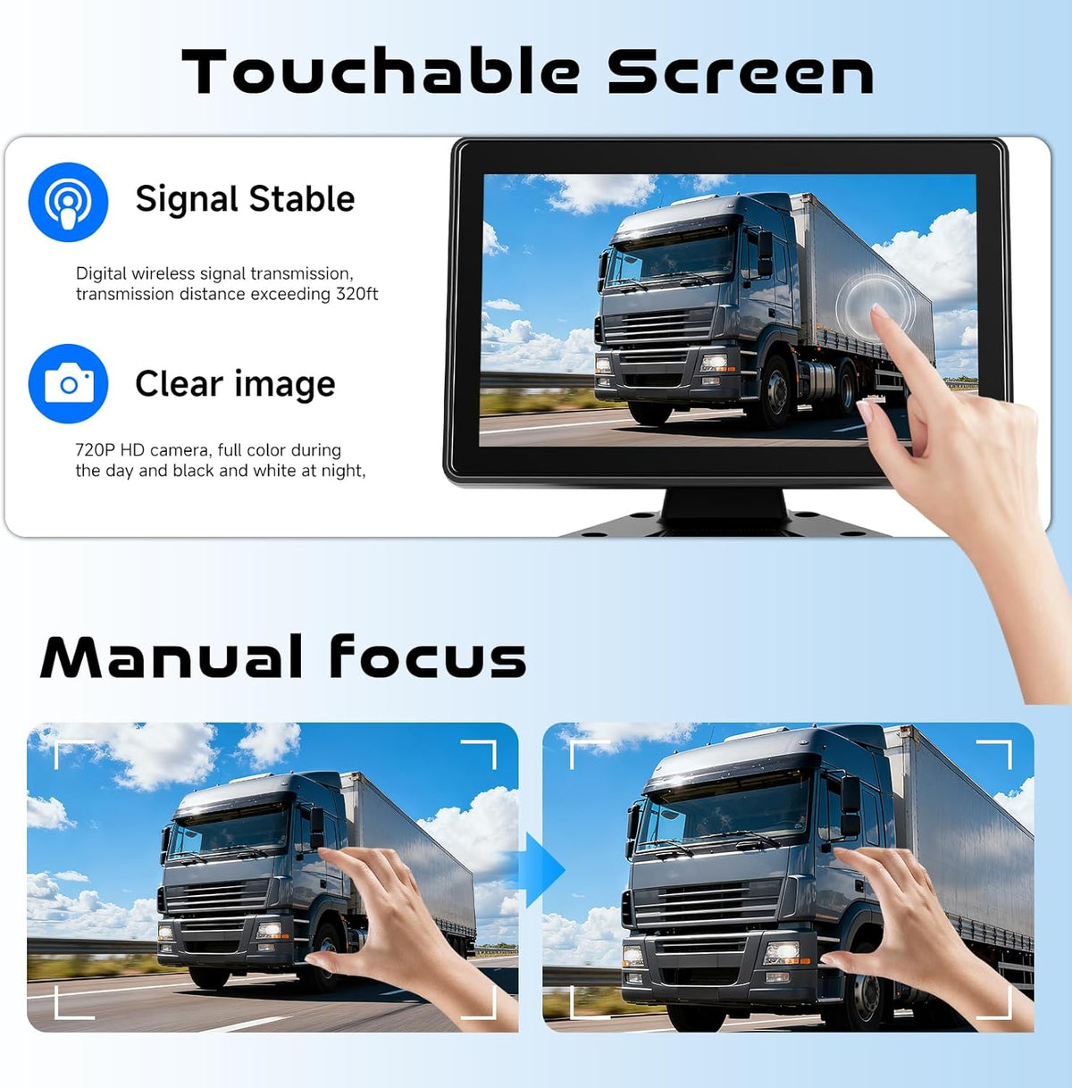 Hodozzy Draadloze camera met zonne-energie, 10,1 inch IPS touchscreen monitor met loopopname, 10000 mAh achteruitrijcamera met dodehoekwaarschuwing, spiegelinversie, waterdicht, nachtzicht, Type-C