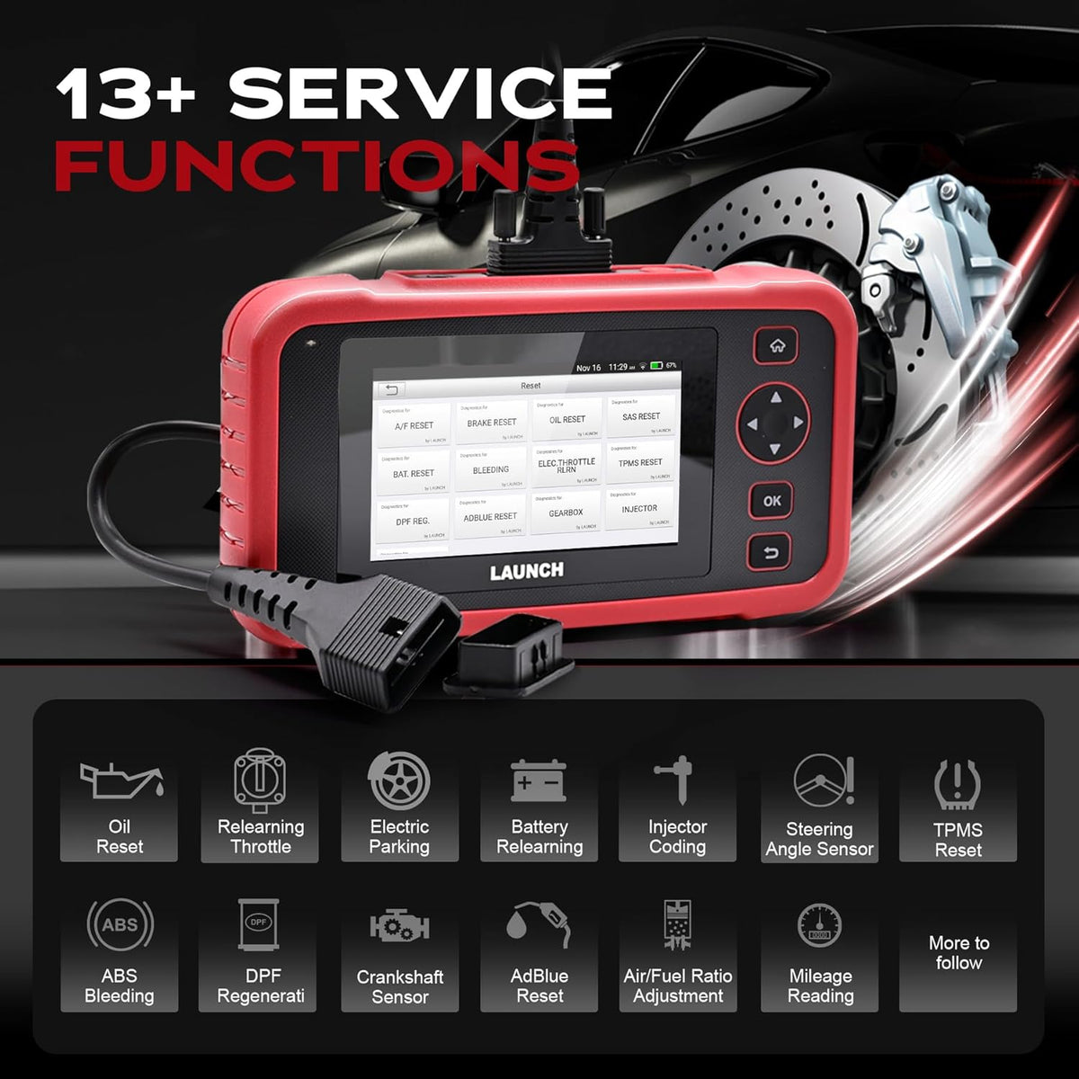 OBD2 Diagnosetool – Auto Scanner – Foutcode Lezer – Voertuig Diagnostiek – EOBD Tester – 4-Systemendiagnose Motor ABS SRS Automaat – 13 Servicefuncties Wi-Fi Updates Touchscreen