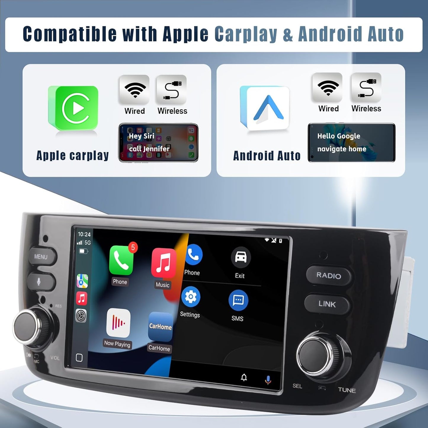 Autoradio – Car Stereo – Auto Multimedia – Inbouw Radio – Dashboard Radio – Draadloze CarPlay & Android Auto – 7-Inch IPS Touchscreen
