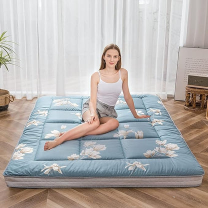 MAXYOYO Boheemse Retro Vloermatras Vintage Bloemen Japanse Futon Matras Oprolbaar Verdikt Slaapbed Draagbaar Camping Matras Vloer Lounger Bank Bed Matras Pad (Dik-Boheems B, Tweepersoons)