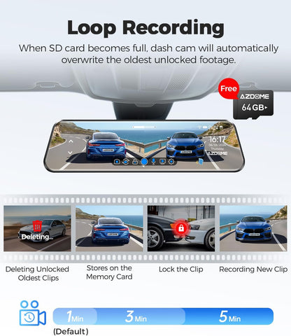 Spiegel Dashcam Met Achteruitrijcamera – Achteruitkijkspiegel Dashcam – Autocamera – Dashboardcamera – Dual Dashcam – 12 Inch IPS-Touchscreen – 4K Voor + 1080P Achter
